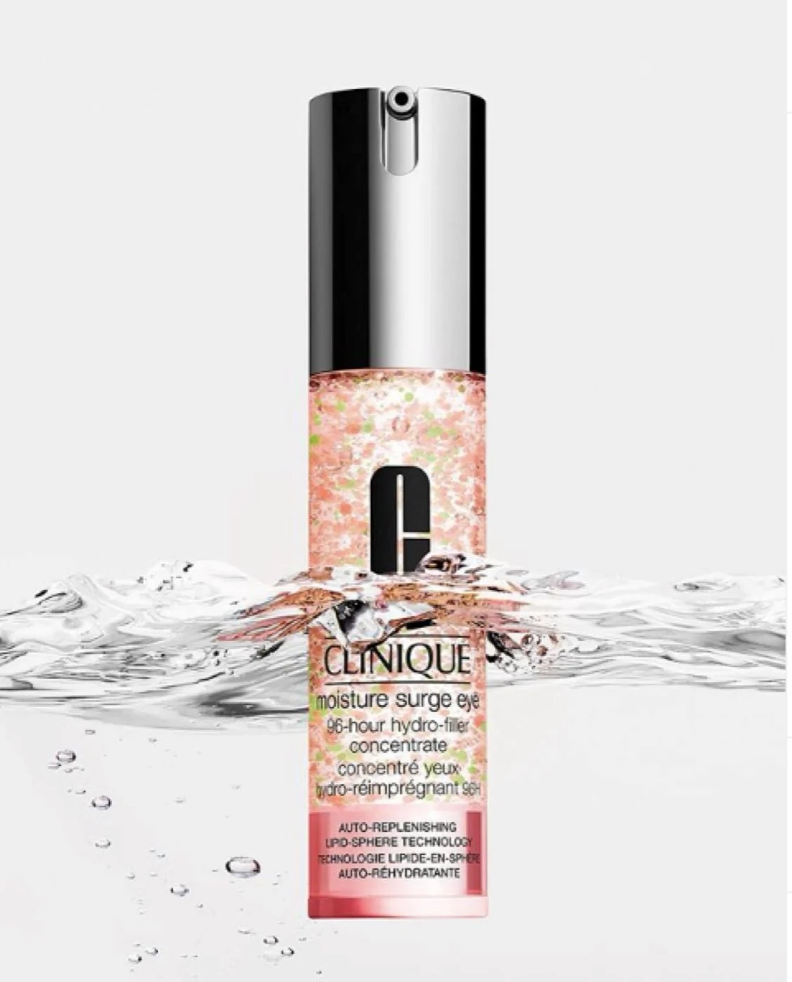 Clinique Moisture Surge bottle half-submerged in water