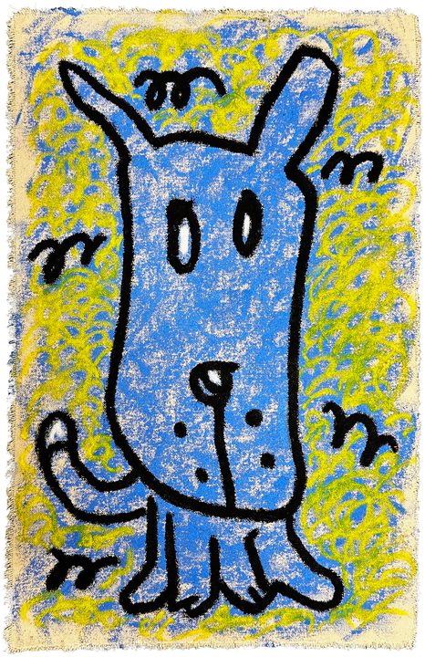 Blue dog oil painting titled Gonzo, 2026.