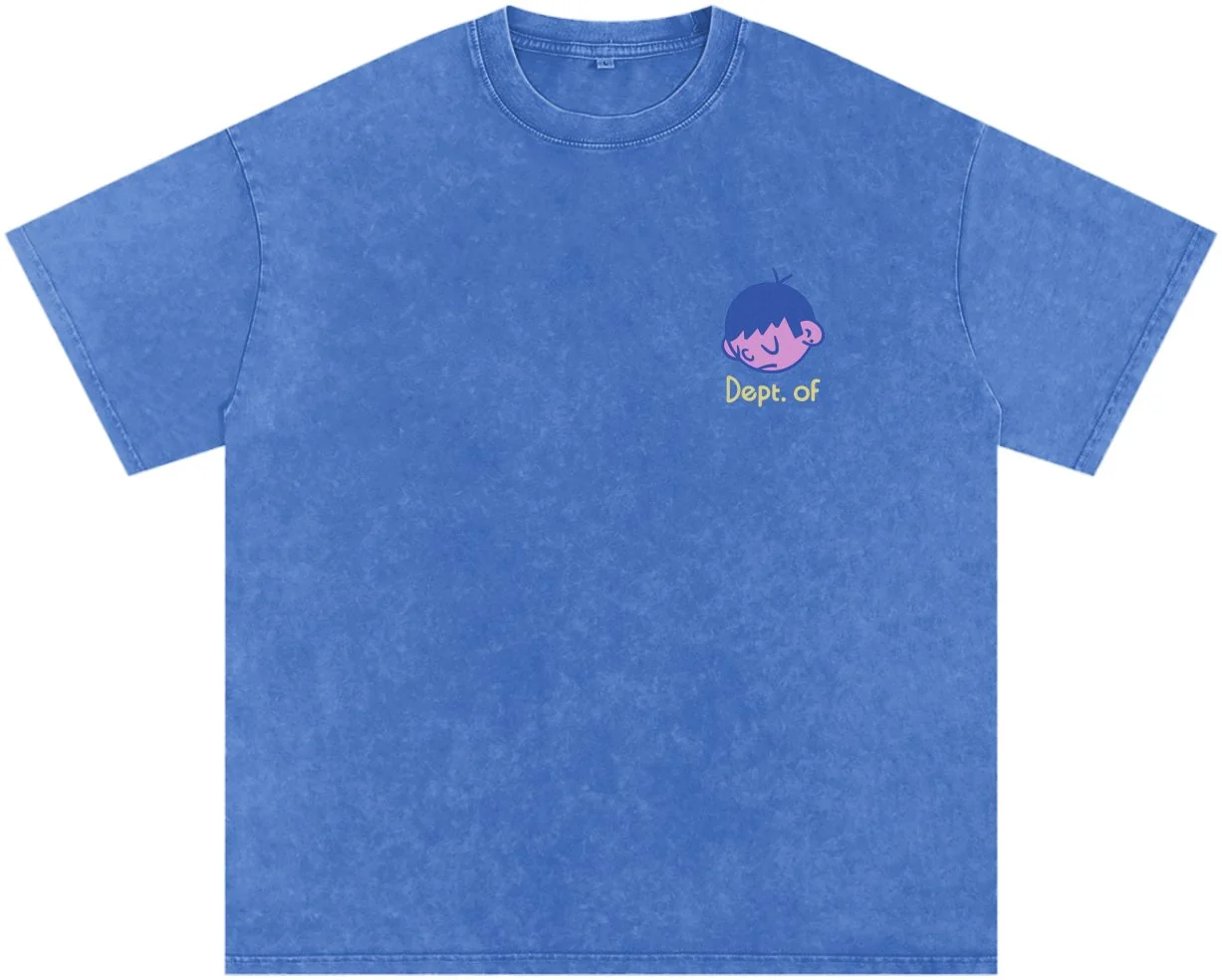 Ice Cream Kid Tee in blue with cartoon chest graphic.