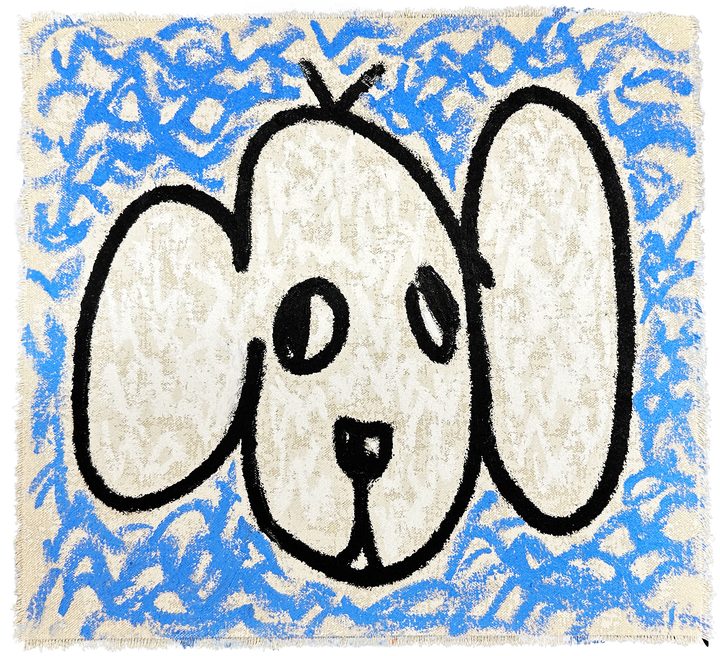 Olaf, 2026, oil painting of a stylized dog face.