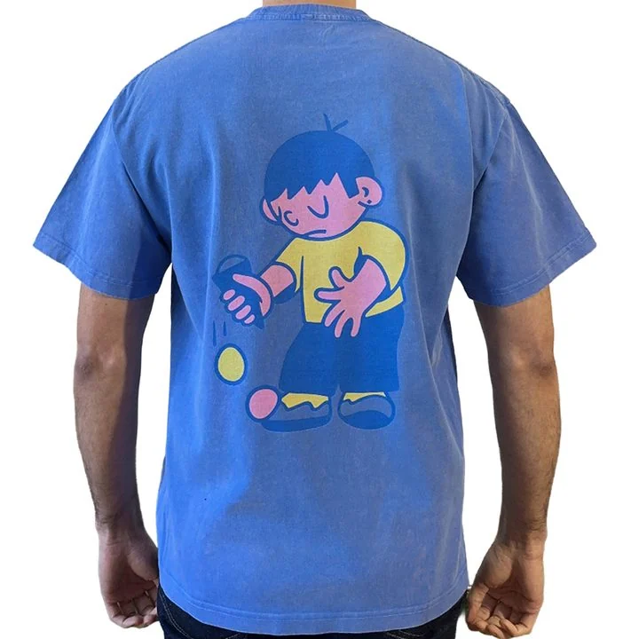 The blue Ice Cream Kid Tee worn, back.
