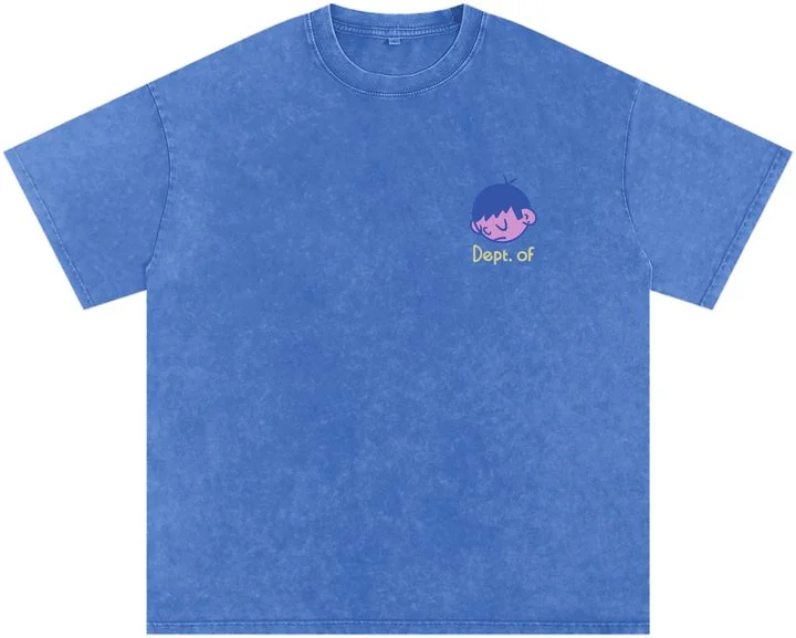 Ice Cream Kid Tee in blue with cartoon chest graphic.