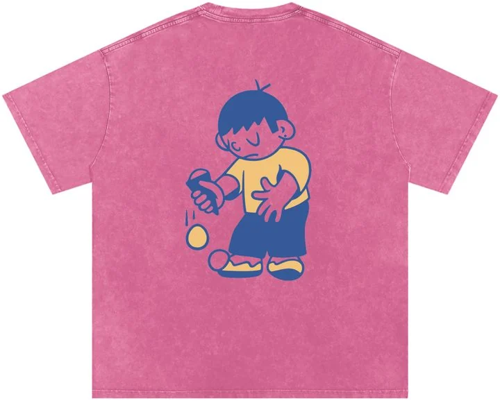Back of the pink Ice Cream Kid Tee: the kid dribbling ice cream.