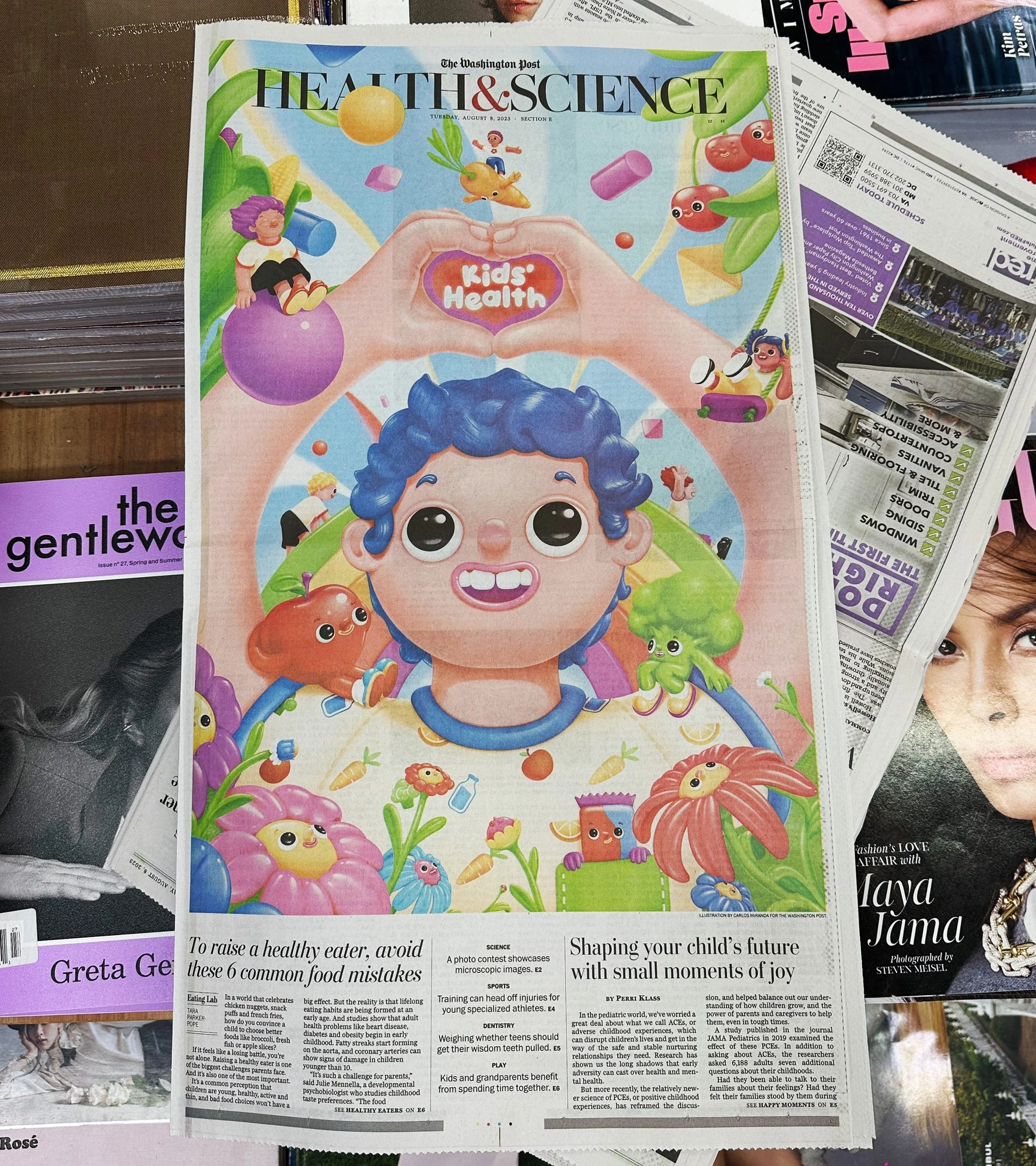 The printed Health & Science section, photographed among other newspapers